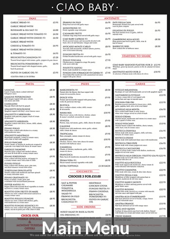 Menu « Ciao Baby Bolton